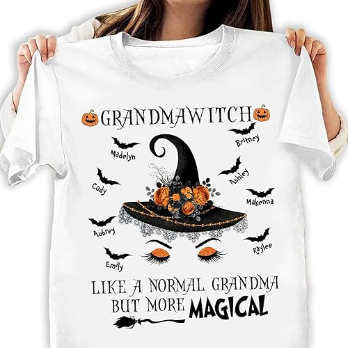 Personalized Spooky Grandma Halloween Shirt, Grandma Witch Mommy Witche Shirt, Custom Kids' Name, Halloween Costume Gift for Nana, Mimi (Style 5)