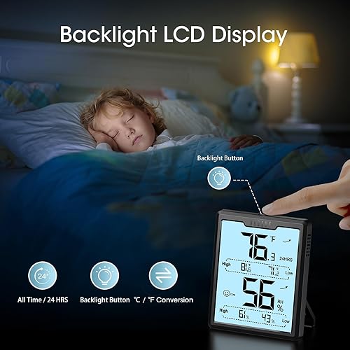 Miniatura 10 de DOQAUS Termómetro higrómetro digital mejorado para interiores, medidor de humedad con pantalla LCD grande, monitor de humedad de temperatura con