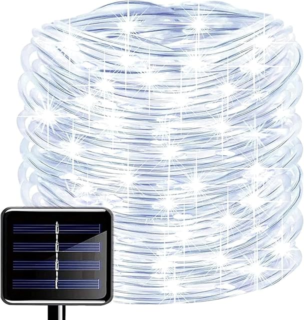 KINGCOO Solar Rope Lights Garden, 12M/39ft 100LED Tube Lighting Waterproof Copper Wire Rope String Lights for Outdoor Indoor Home Garden Patio Party Wedding Christmas Decorations (White)