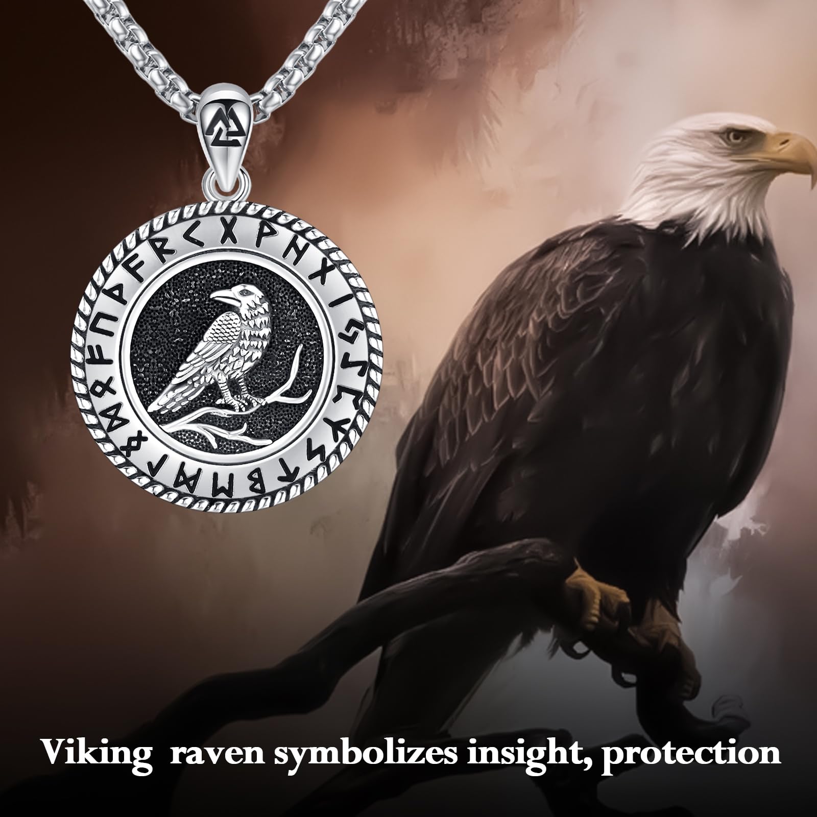 Wikinger Raben Halskette 925 Sterling Silber für Damen und Herren | Odin-Gungnir-Runenschmuck als Schutzamulett, Geschenk zu Geburtstag, Weihnachten, Vatertag und Jahrestag