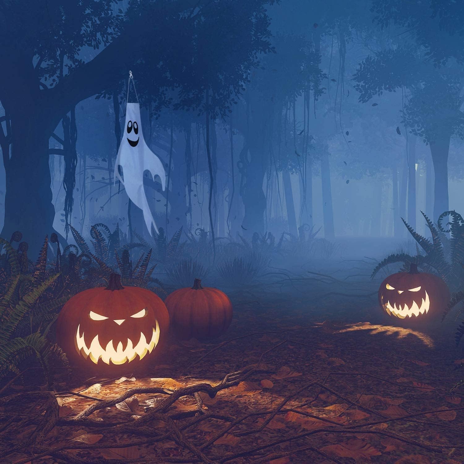Halloween Windsock Flag Spooky Garden Flag Ghost Shape Windsock Flags Halloween Outdoor Hanging Decoration Party Decor With Pole Clips For Home Yard Garden Patio Pathway Lawn Tree 39.4inch - Image 3