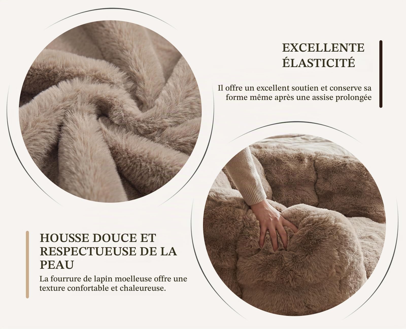 Pouf Salon Confortable, Pouf Poire Large avec Accoudoirs, Kaki | Fauteuil Poire Géant Moderne en Fausse Fourrure de Lapin Douce, Fauteuil Design pour Salon/Chambre