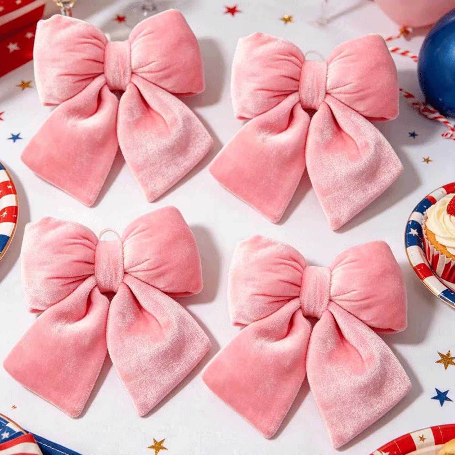 Pink Velvet Bows 4Pcs 5.9x9 inch, Plush Soft Pink Bows with Velvet Interior for Wedding Decor, Bridal Showers, Birthday Parties, Gift Wrapping, Flower Garlands, Chair Backs, Party Favors