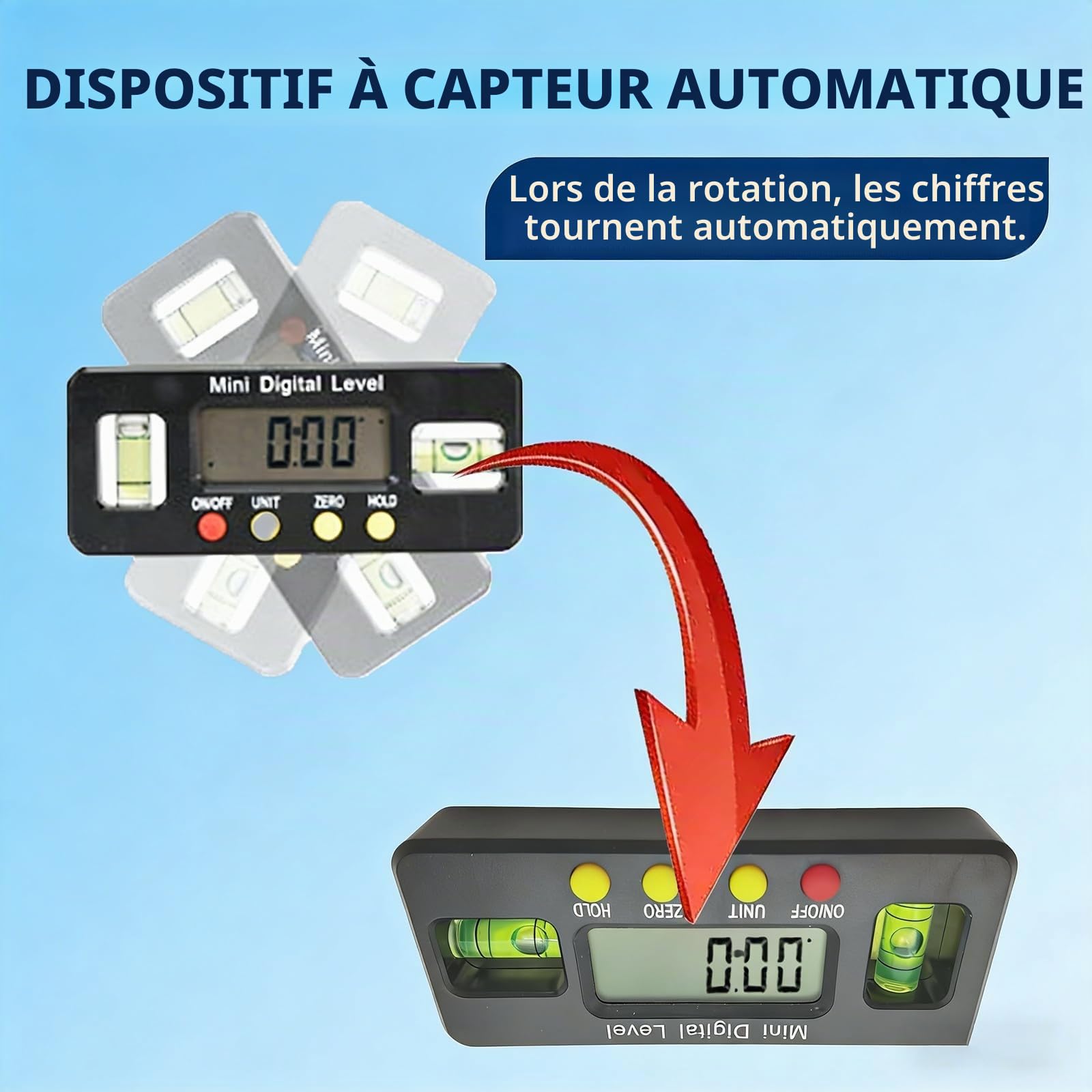 Outil d'alignement de Niveau de Volant de Voiture, aligneur numérique de Niveau de Volant avec Aide au positionnement électronique, Plage de Mesure ± 90 °, réglable de 19 à 37 cm