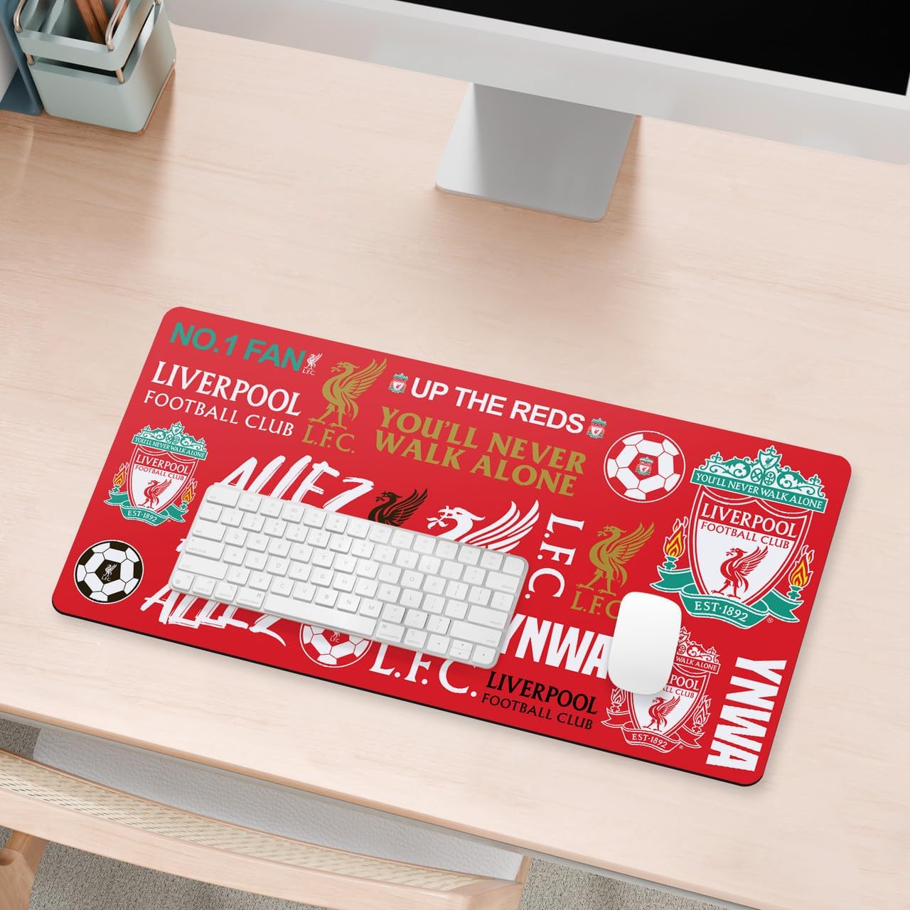 Head Case Designs Officially Licensed Liverpool Football Club Sticker Collage Graphics 23.62 x 11.81 x 0.12 inches (600 x 300 mm) - L Gaming Office Desk PC Keyboard Mouse Mat Pad