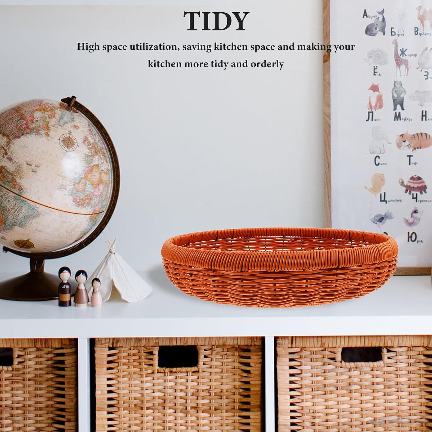 Woven Basket Tray for Fruit and Bread, PP Iron