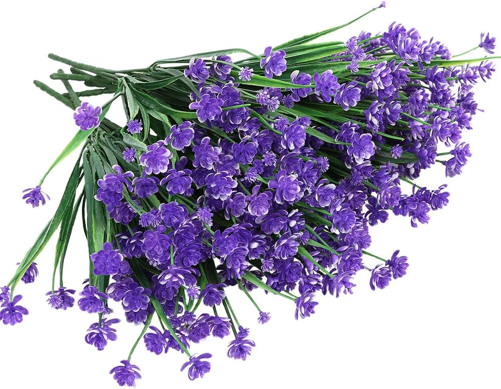20 Bundles Outdoor Artificial Fake Flowers UV Resistant Shrubs Plants, Faux Plastic Greenery for Indoor Outside Hanging Plants Garden Porch Window Box Home Wedding Farmhouse Decor (Purple)