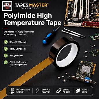 Tapes Master - 1/2 x 36 Yds 1 Mil Polyimide High Temperature Heat Resistant Heat Transfer Thermal Electrical Insulation Tape