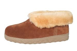 Mens slippers cozy boots suede leather upper sheepskin collar shearling lined memory foam slip on warm house shoes