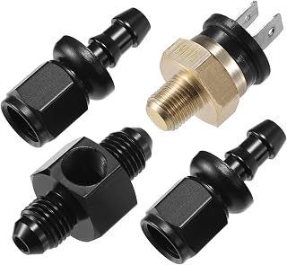 Coolant Hose Thermostat Switch Kit, 4AN 190'F on - 175'F Off Transmission Cooler Sensor Fan Oil Cooler Radiator Electric Switch Fitting Universal for Car Truck Metal Black