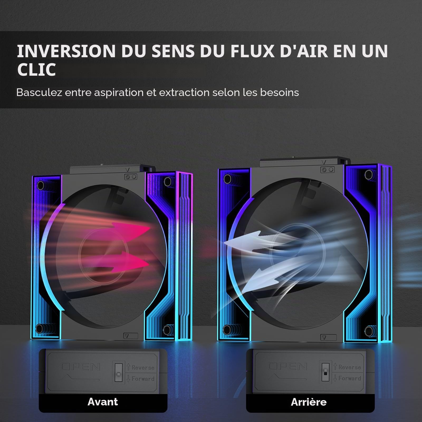 TZMRIT Interstellar-V3 Forward/Reverse Flow Interchangeable RGB PC Ventilateur 120mm Daisy Chain 3Stück avec PWM-Steuerung und ARGB-Effekt Noir,2000RPM,68.5CFM