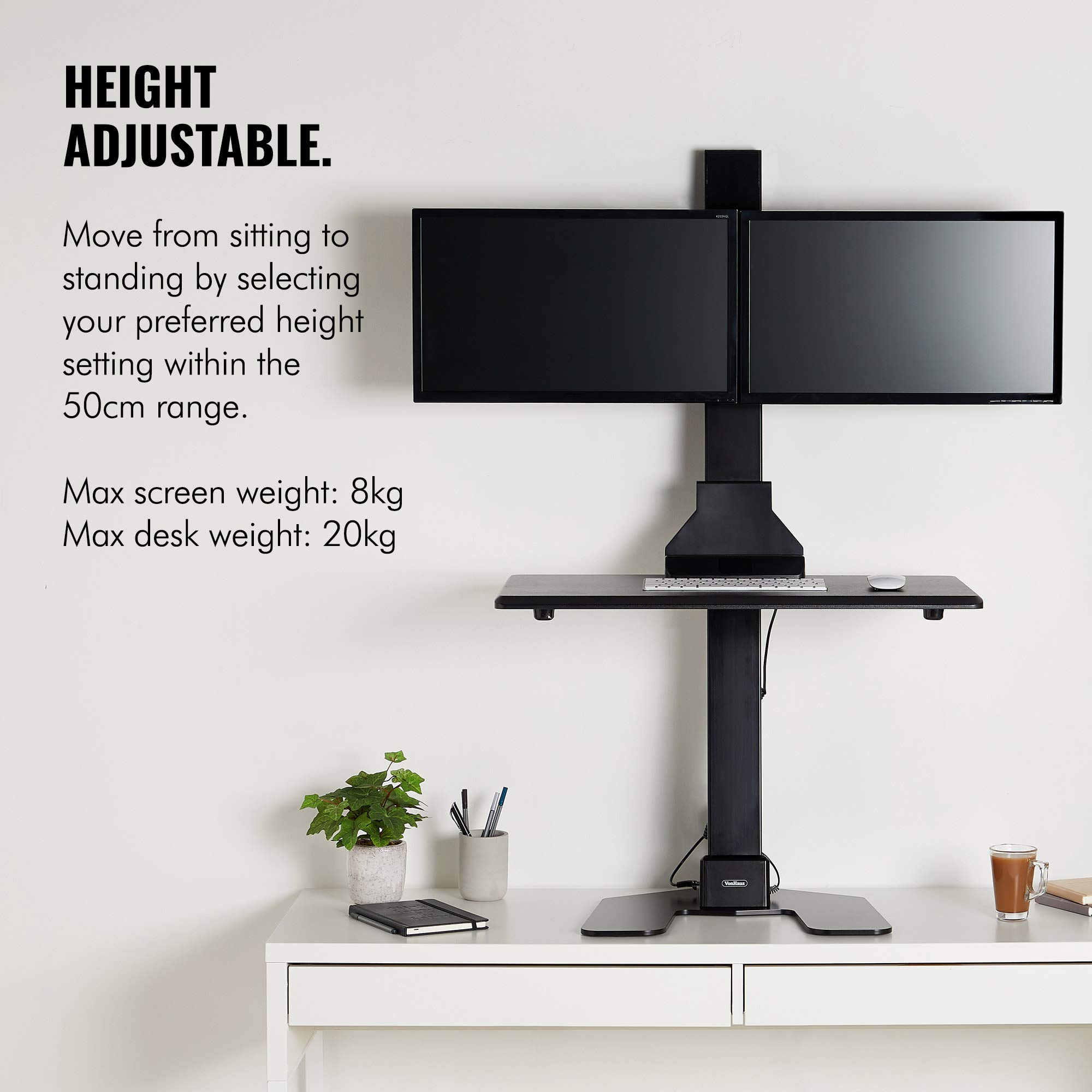 VonHaus Electric Sit Stand Desk Workstation Motorised Double Monitor