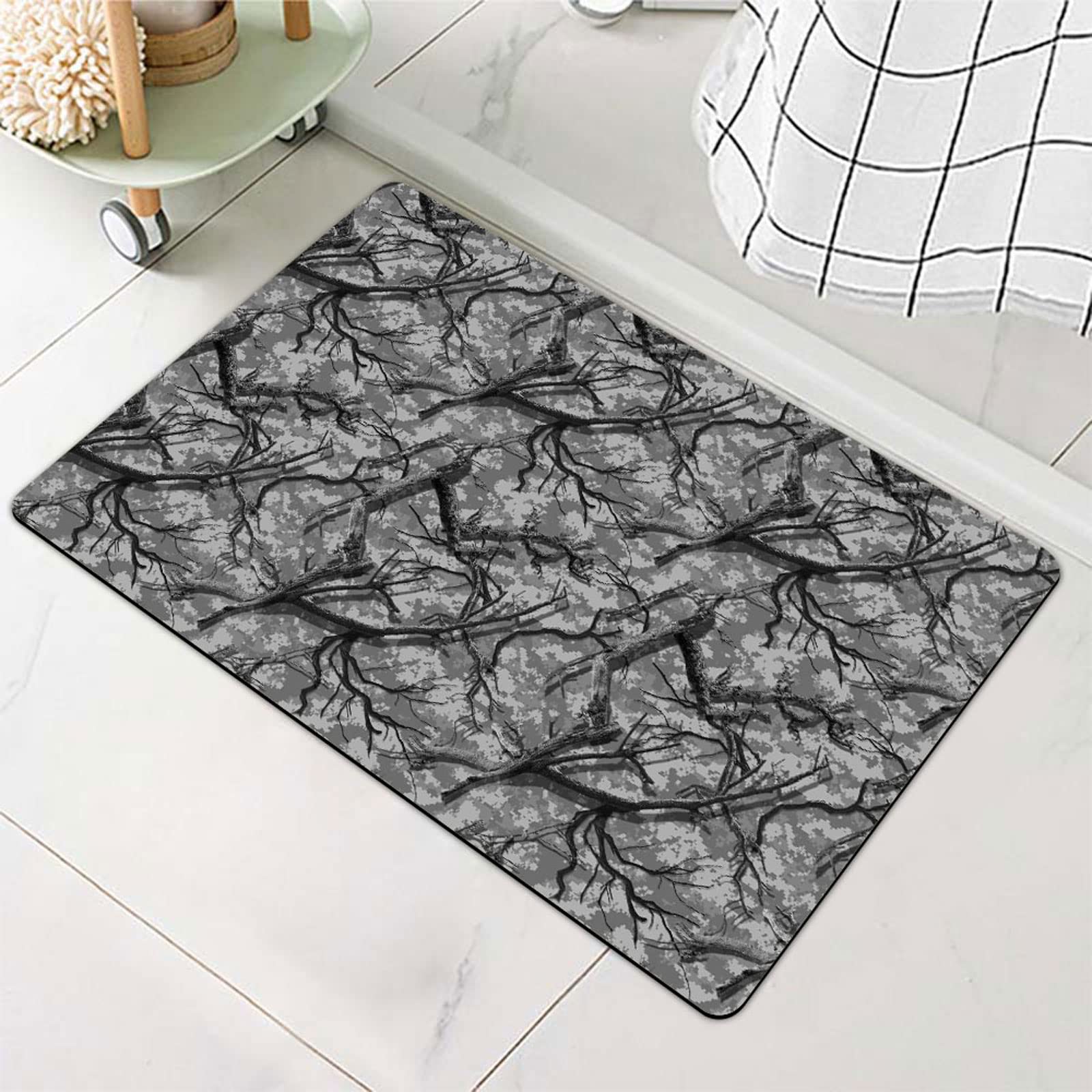 Yesad Bath Mat Rug-Black Camo Pattern Rubber Non Slip Quick Dry Super Absorbent Thin Bathroom Rugs Fit Under Door Washable Bathroom Floor Mats-Shower Rug for in Front of Bathtub,Shower Room,Sink
