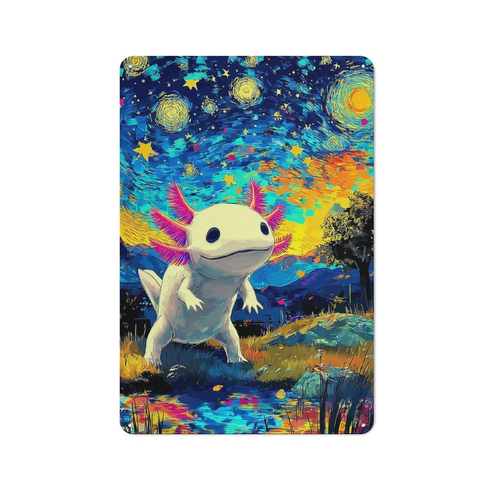 Junmoney Aquatic Axolotl In Starry Night -1 Farmhouse Metal Sign With Design 30X20cm, Rustic Rustic Kitchen Decor For Dining Room, Cafe, Entryway Or Family Room