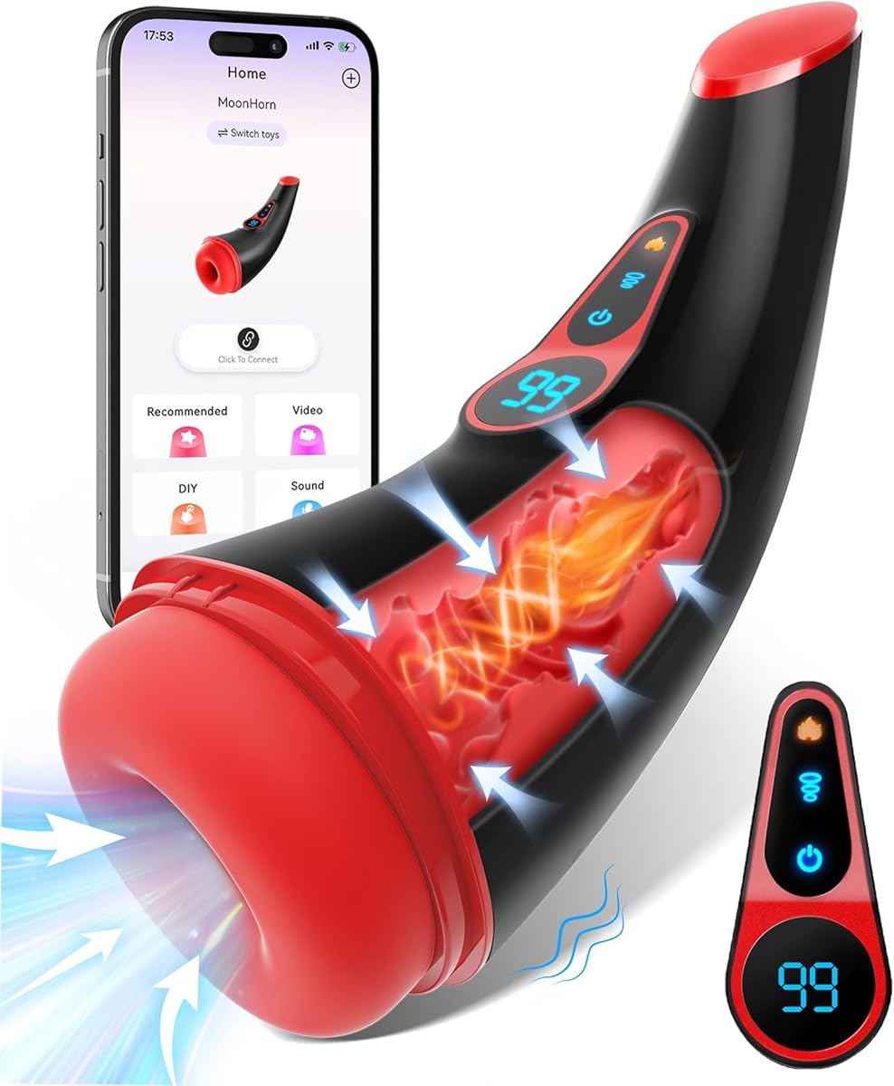 Masturbieren für Männer mit APP, Sex Spielzeug für die Männer mit 9 Saugmodus und 9 Vibrationsmodi, Elektrischer Masturbator 3D Realistische Liner Heizung, LCD Display Taschenmuschi Vibratorensets