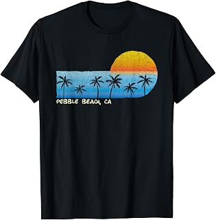 Vintage Pebble Beach, CA Palm Trees & Sunset Beach T-Shirt for Men Women Kids