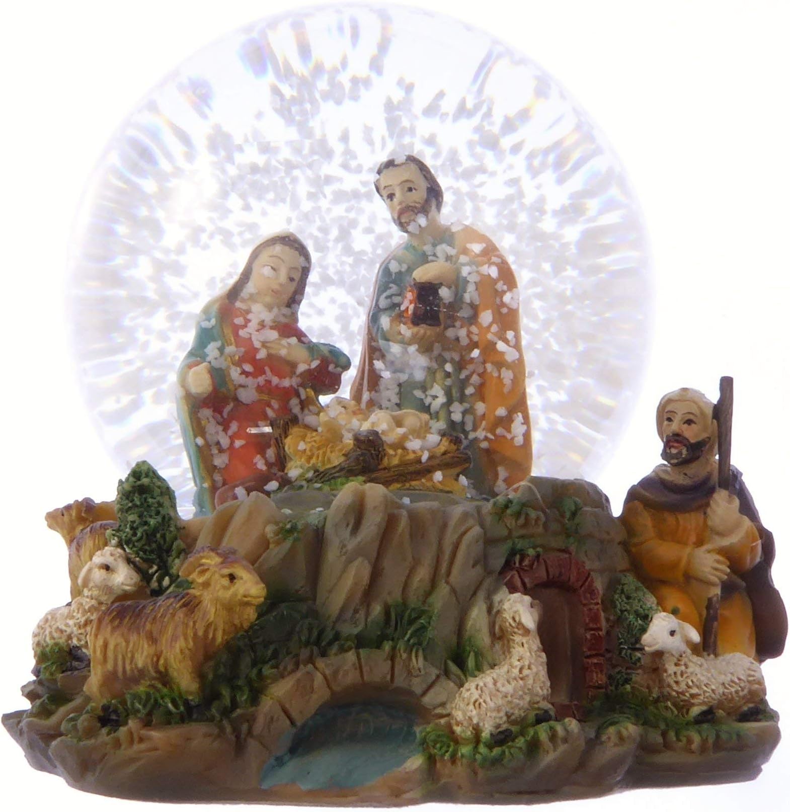 Christmas Nativity scene snow globe gift waterball 10cm Holy Family Jesus shepherd ornament