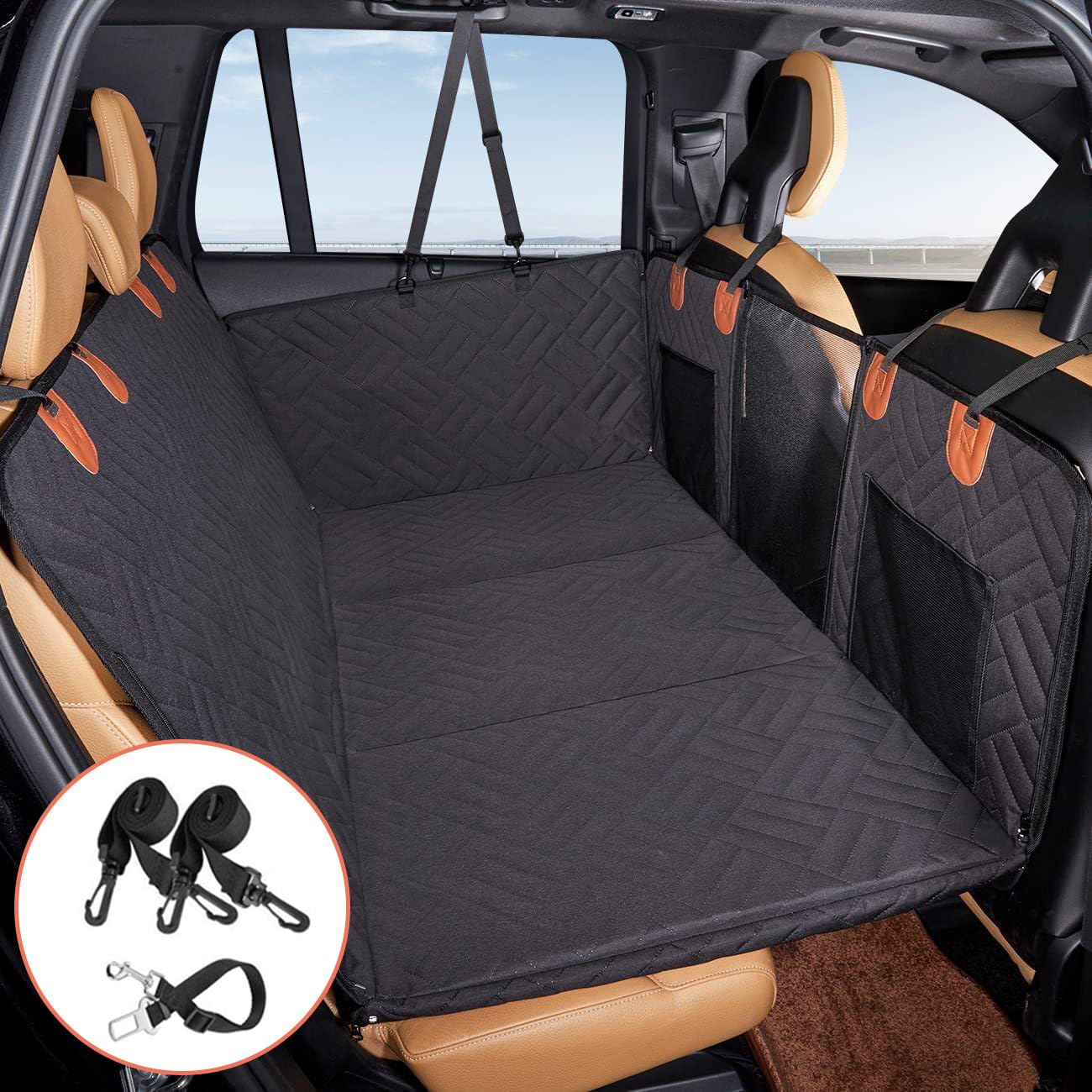 LISHAOWUDI Dog Car Seat Cover for JAGUAR I-PACE 2018-2022, Hard Bottom- Back Seat Extender for Dogs Heavy Duty Scratchproof Dog Car Bed,Bla-ck
