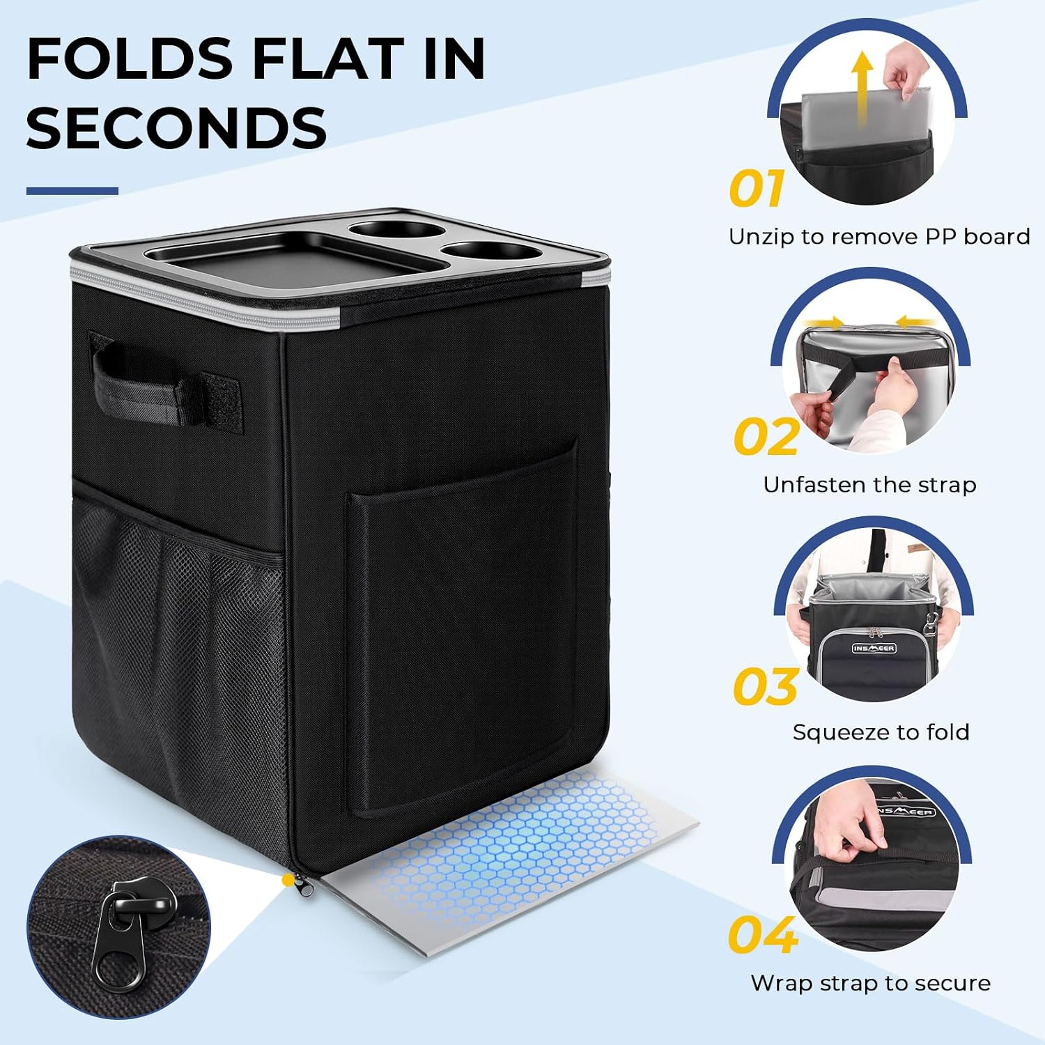 INSMEER 2-in-1 Rolling Cooler with Wheels and Detachable Lunch Bag, 80 Cans Collapsible Soft Sided Cooler with Hard Top & 2 Cup Holders, Insulated Leakproof Cooler Bag for Beach Camping Outdoor