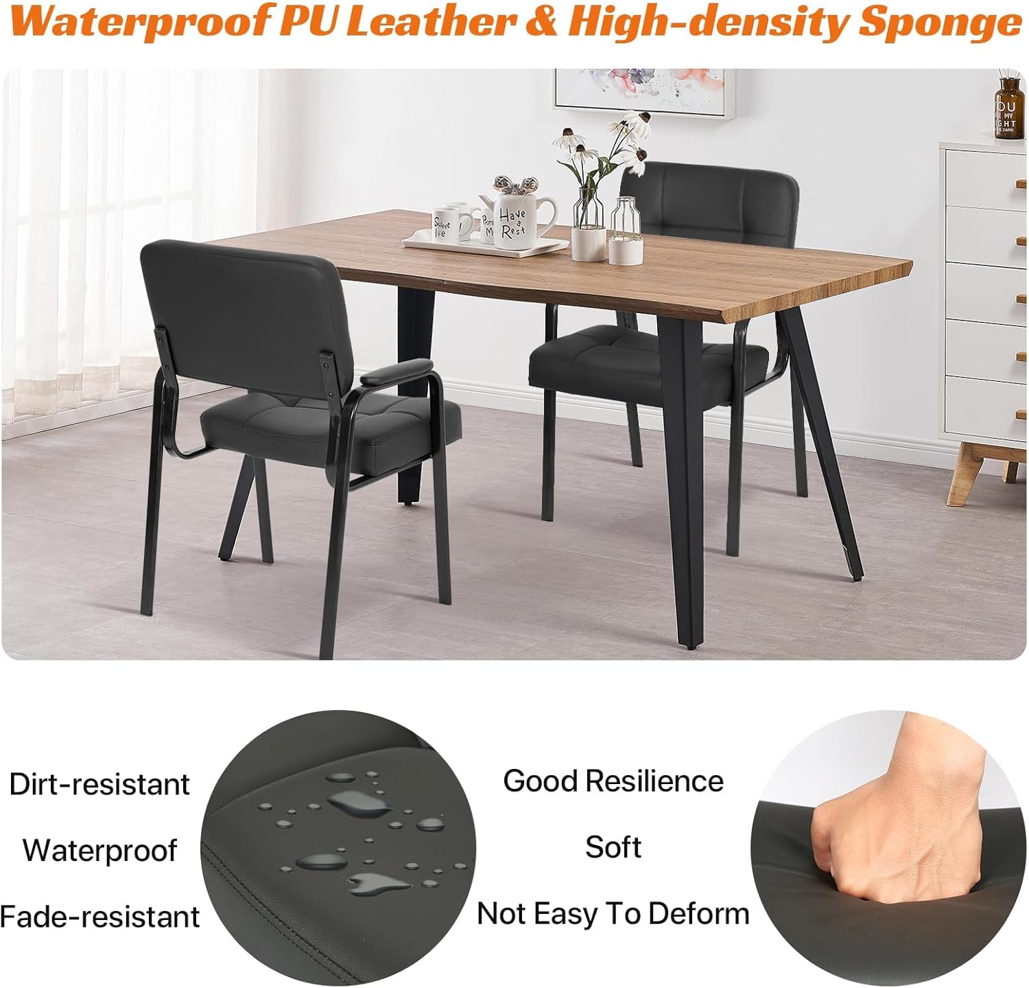 BSTOPHKL Waiting Room Guest Chair,Office Reception Chairs,Black PU Leather Chairs with Padded Arms for Reception Area,Conference Room,Office and Waiting Room