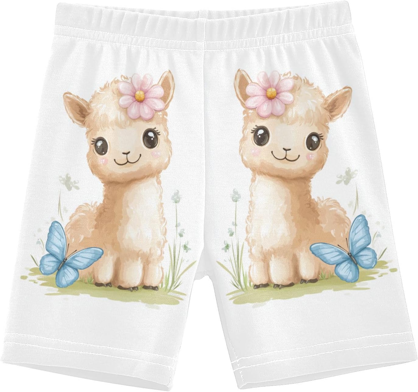 Llama Butterfly Flower Beige Girls Bike Shorts Toddler Soft Cotton Under Dress Dance Shorts