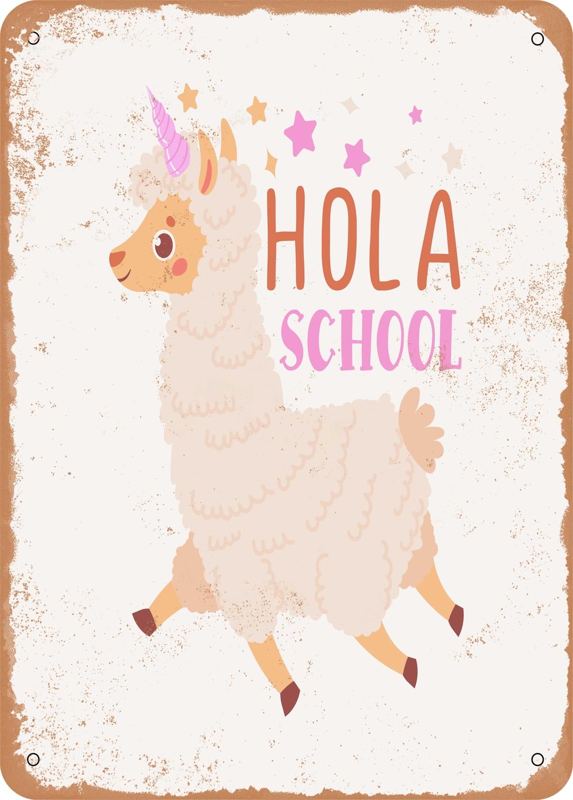Miaomansenstore Metal Sign - Hola School - Vintage Rusty Look Home Decor