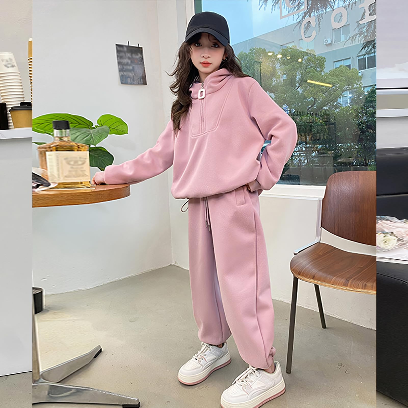 Chándal para niña, 2 piezas, ropa deportiva para niños, clásica, media cremallera, manga larga, sudadera y pantalones, juego de ropa para primavera/otoño, 4-10 años