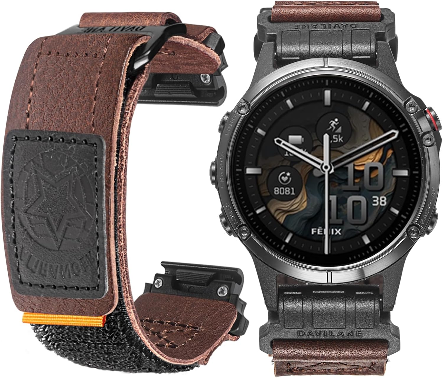 Compatible with Garmin Watch Bands, Rugged Tactical Leather Band, Quick Fit 20/22/26mm Strap