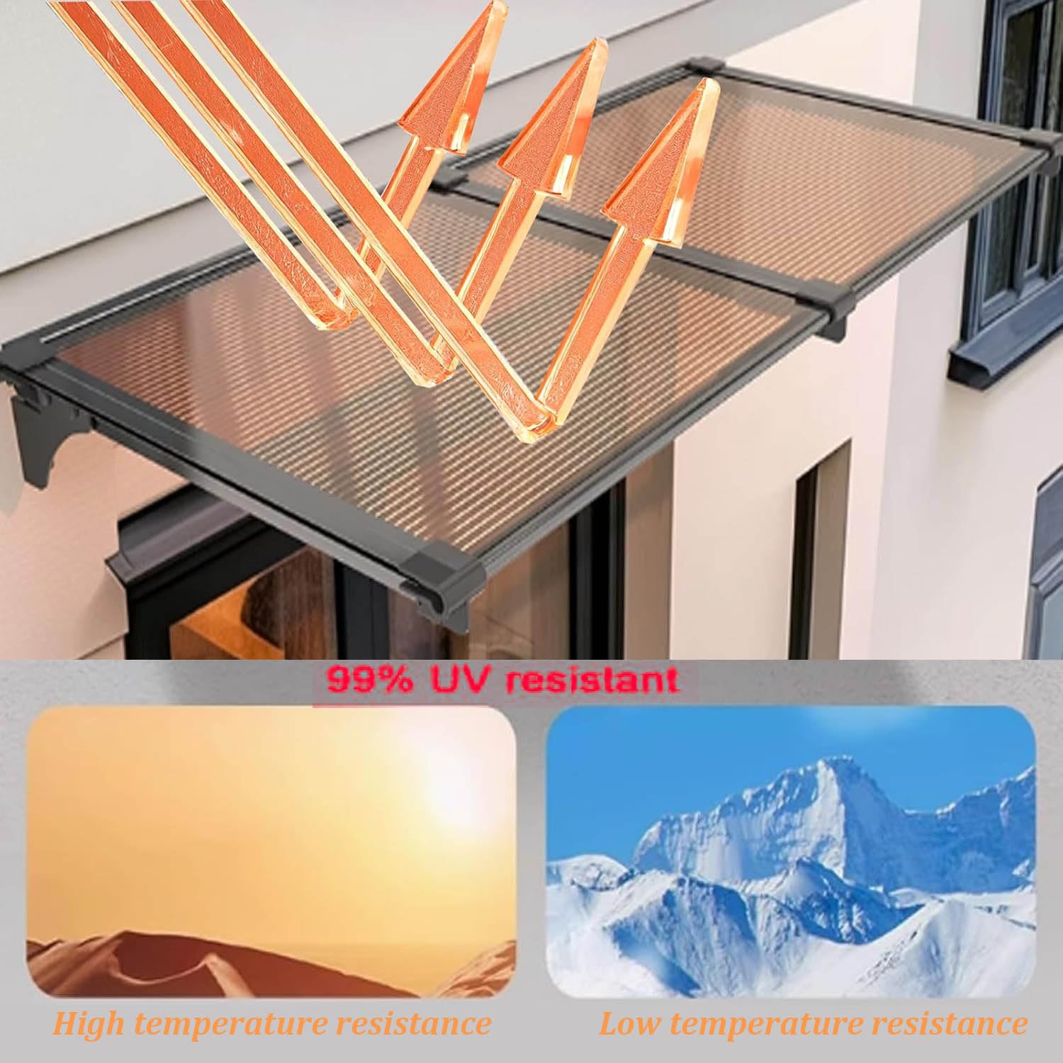 Aluminiowa markiza na okno przednie, wodoodporna, ochrona przed promieniowaniem UV i deszczem, na werandę, patio, do ogrodu, na dach, 65 x 470 cm, ochrona przed deszczem na zewnątrz A01