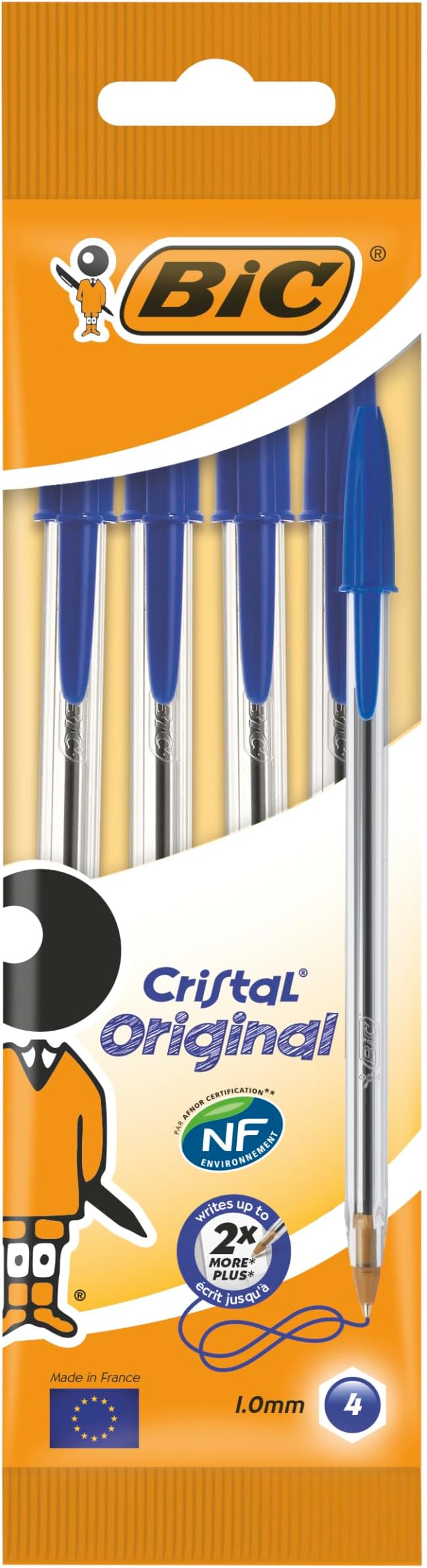 BiC Cristal medium - Bolígrafo de punta redonda, color azul, pack de 4 unidades