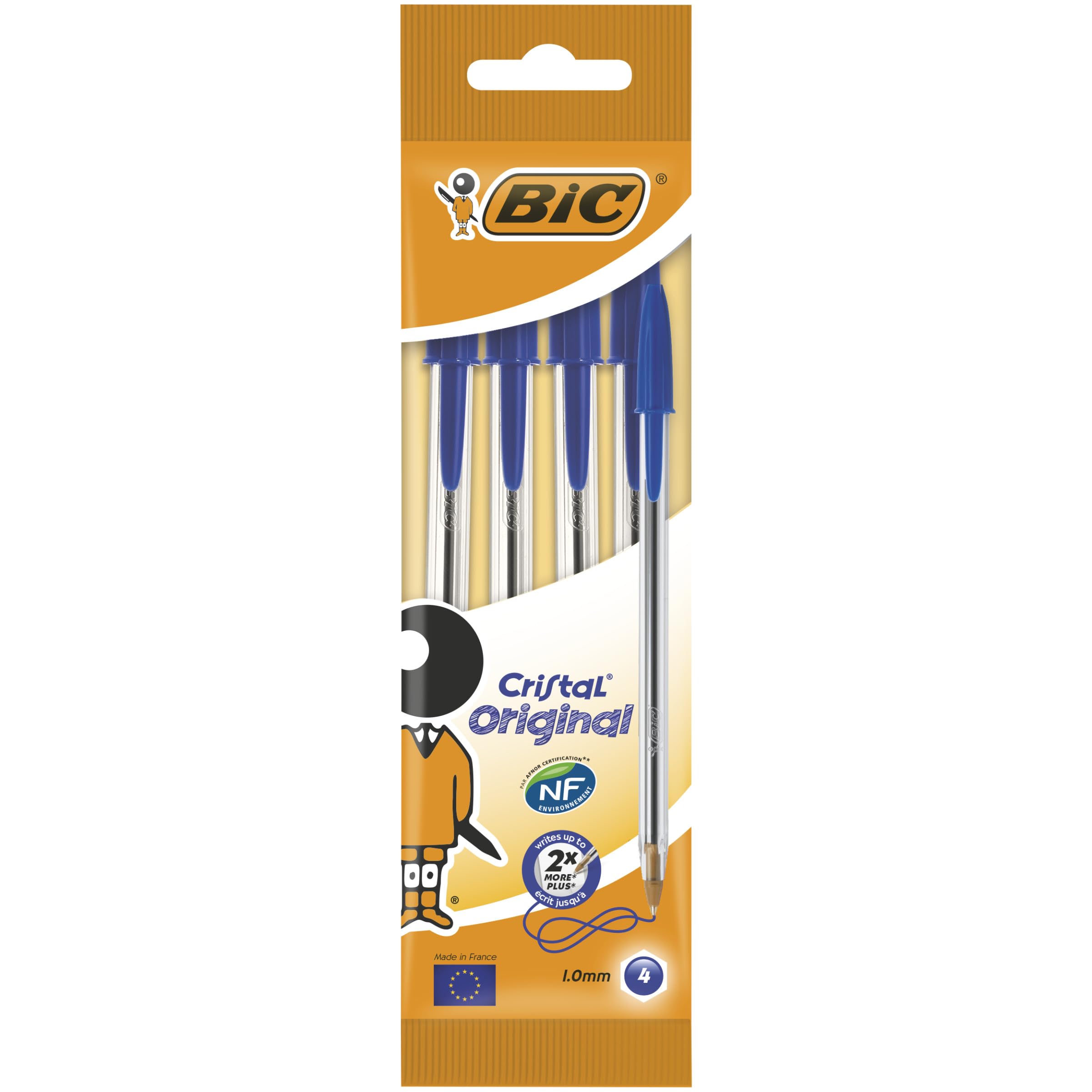BIC Cristal Medium Rollerball Pen, Blue, Pack of 4