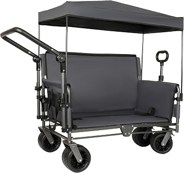 3-in-1 Heavy-Duty Folding Wagon Cart with Adjustable Canopy & Bench Seat 500lbs Capacity, All-Terrain Utility Cart for Camping, Beach, Sports, Garden Storage Gray