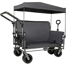 3-in-1 Heavy-Duty Folding Wagon Cart with Adjustable Canopy & Bench Seat 500lbs Capacity, All-Terrain Utility Cart for Camping, Beach, Sports, Garden Storage Gray
