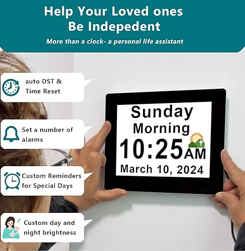 Miniatura 6 de Véfaîî Reloj digital extragrande de 30 alarmas con DST automático, 6 modos de visualización, 20 recordatorios personalizados, atenuador automático