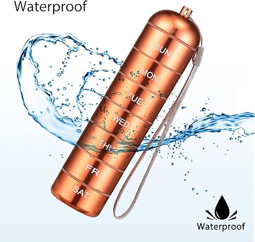 Miniatura 6 de Vorey Pastillero de metal, pastillero de viaje, organizador de medicamentos, portátil, impermeable, semanal, apilable, contenedor de píldoras diario