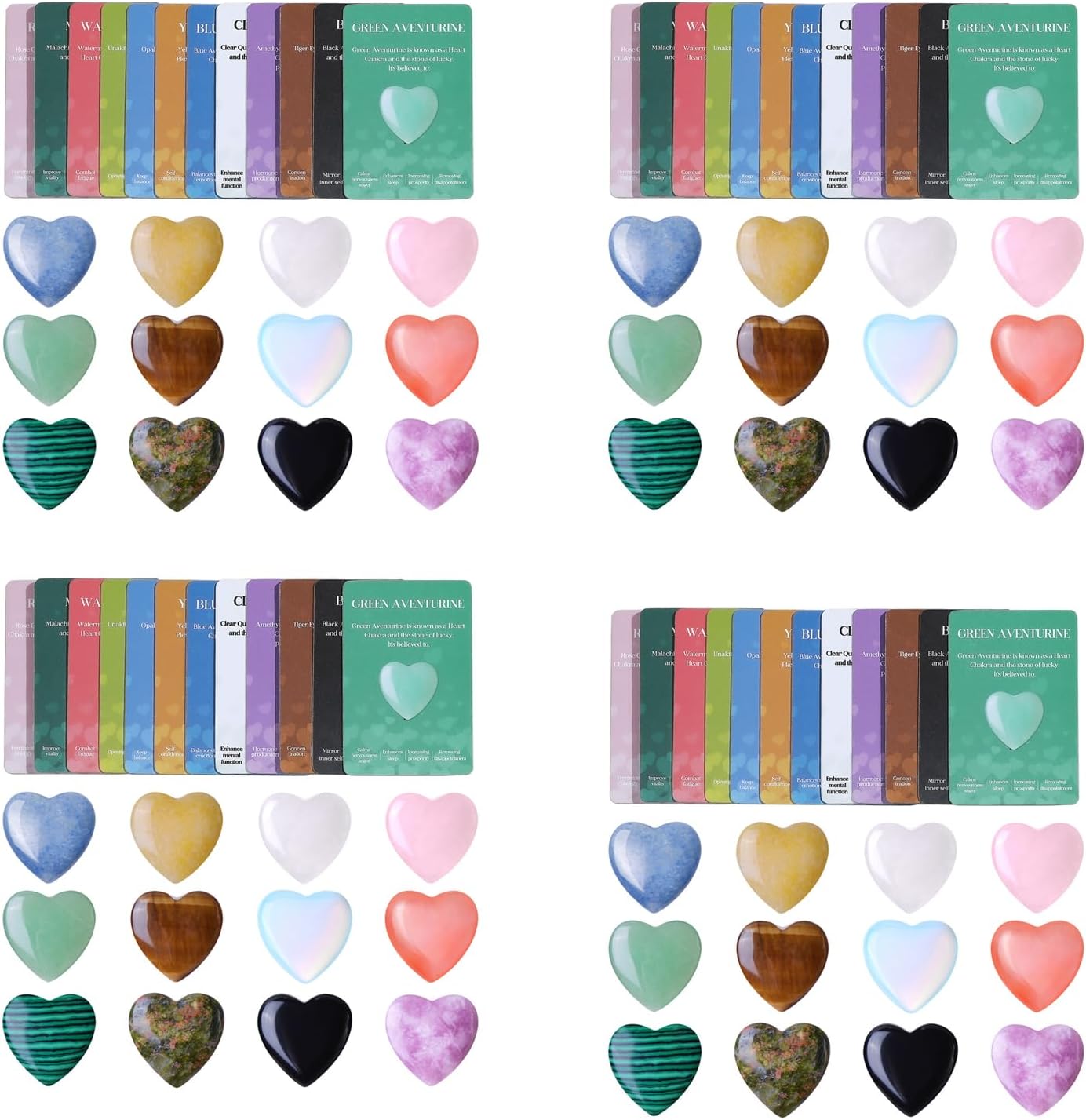 12/24 / 36Pcs Heart Genuine Stone with Inspirational Note Cards for Birthday Valentines Exchange Gift with Encouraging Message Cards for School Valentines Present