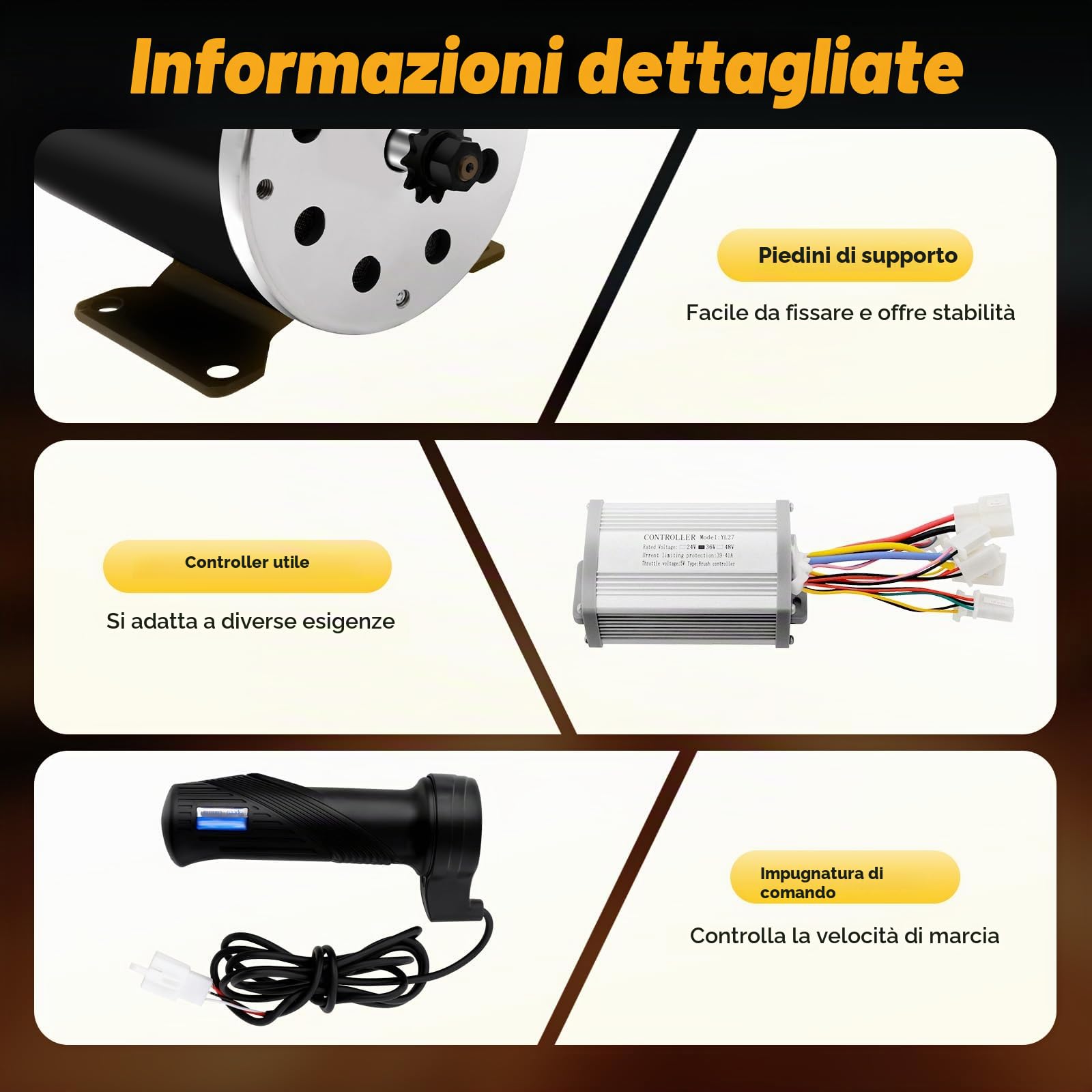 Motore elettrico per E-Scooter 36 V 800 W DC, motore a spazzole elettrico Kit Motore Spazzola Set di conversione Controller di velocità Manopola dell'acceleratore 2750 giri/min compatibile con