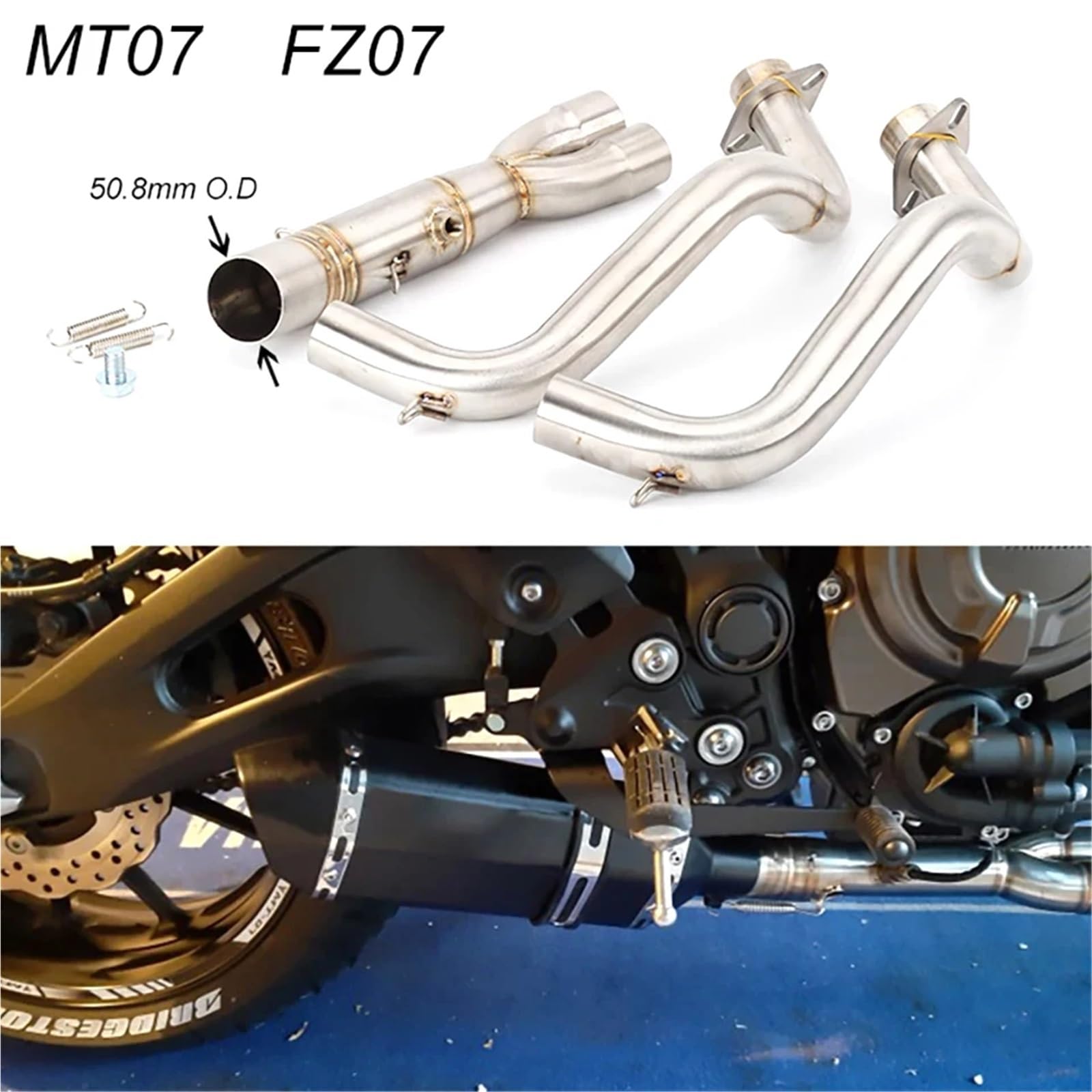 końcówka wydechu TŁUMIK WYDECHOWY MOTOCYKLOWY PEŁNY SYSTEM SLIP ON DO YAMAHA MT07 MT-07 2014-2023 Tłumik motocyklowy układ wydechowy samochodowy