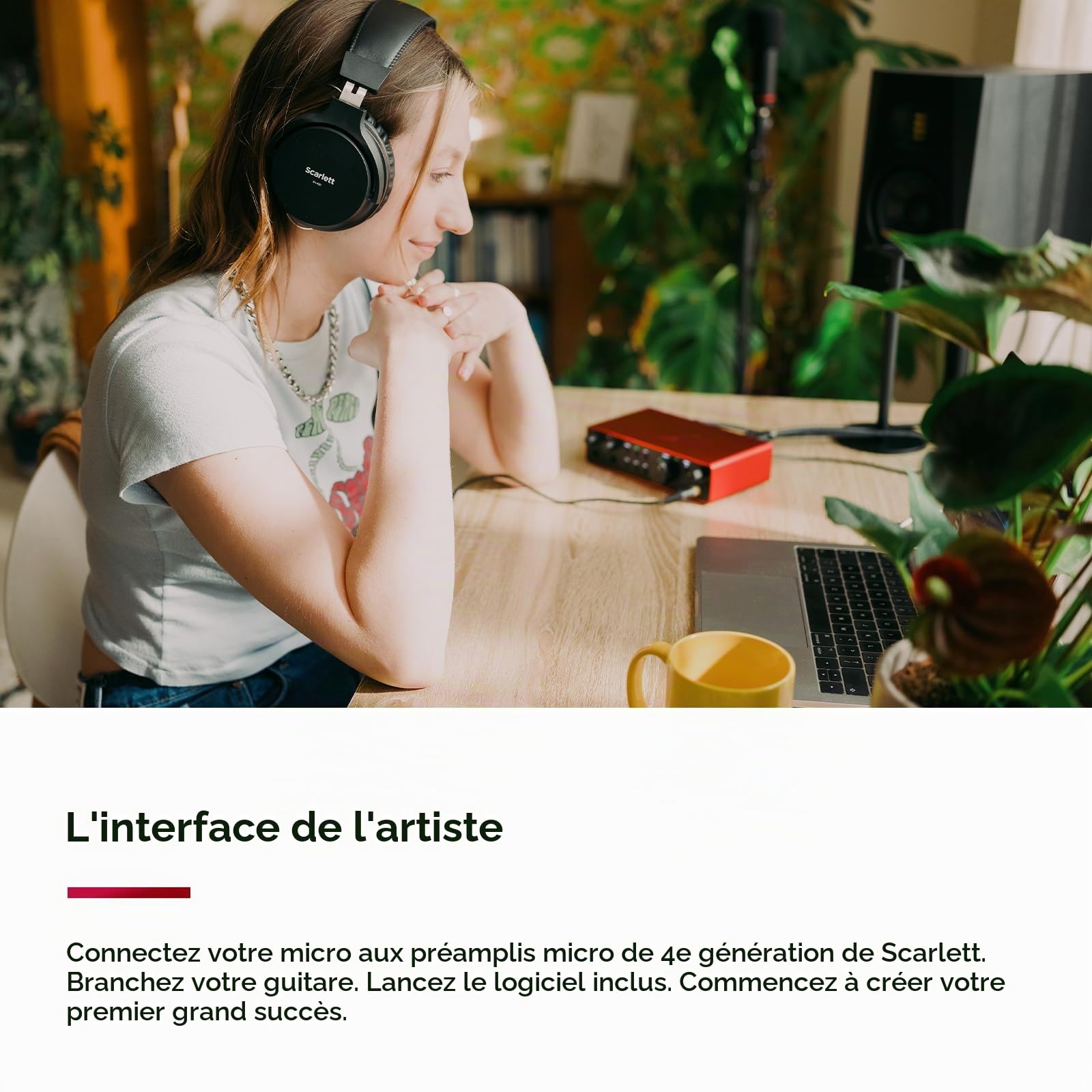 Focusrite Scarlett 2i2 4th Gen, interface audio USB pour enregistrer, composer, streamer et podcaster & Stagg Câble microphone de haute qualité XLR vers prise XLR, 6 m, noir