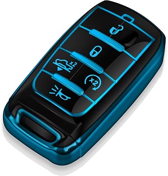 Tukellen for Dodge Key Fob Cover Soft TPU Full Protection Key Shell Key Case Compatible with 2019-2025 Dodge RAM 1500 2500 3500 , 4-5 ButtonsBlue