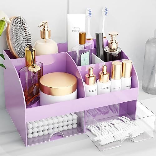 Miniatura 14 de Organizador de maquillaje con cajones, almacenamiento de cosméticos para tocador y encimera de baño, soporte de belleza para lápiz labial y brochas