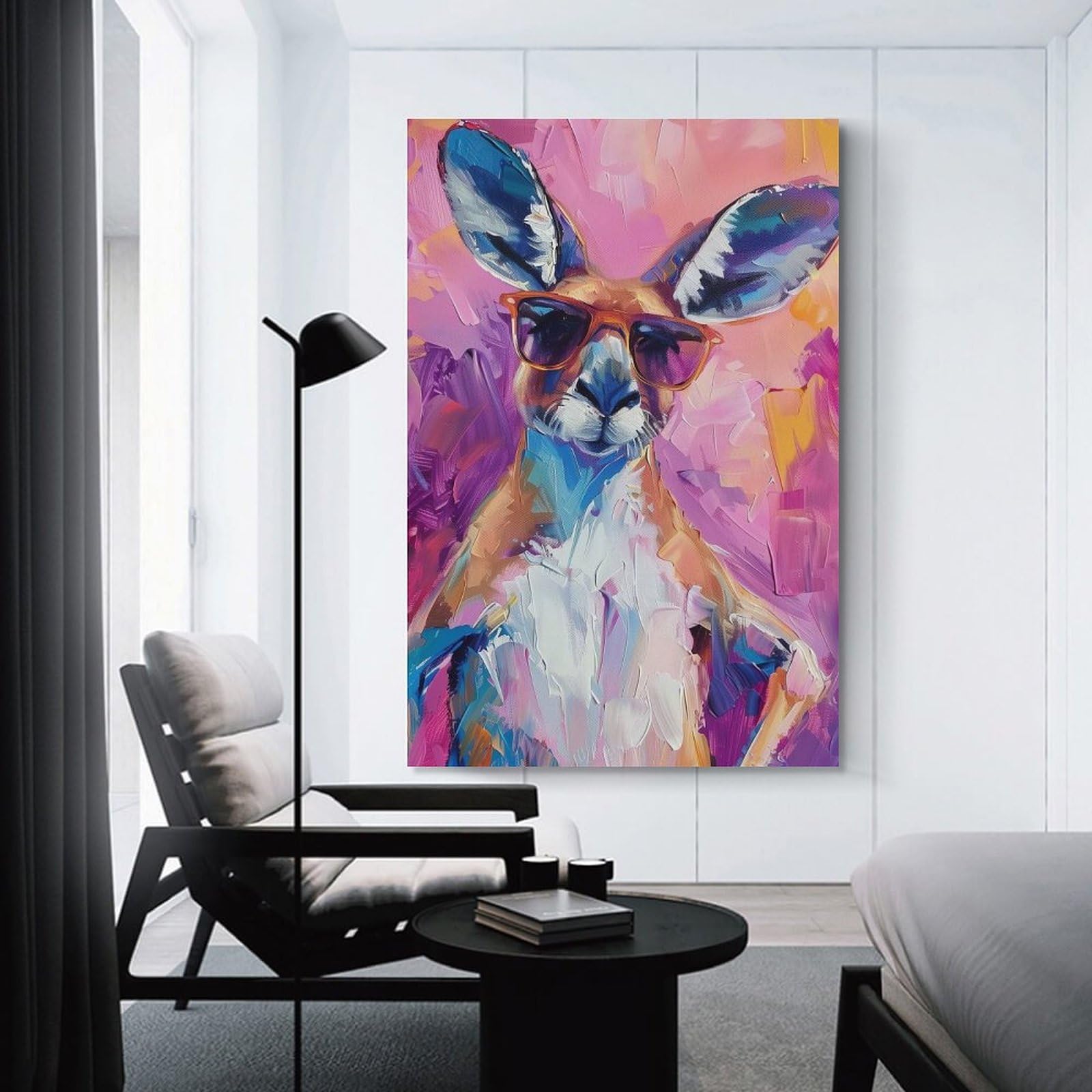 Junmoney Unframe-Style Wall Picture Print Cool Kangaroo Painting With Sunglasses, 16X24inch(40X60cm), For Entrance Walls, Hall Decor Or Foyers, Home Artwork For First Impressions