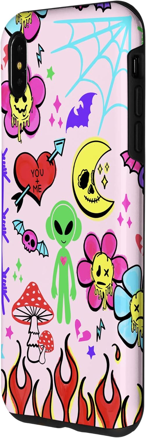 iPhone XS Max Melting Happy Face Smile Doodle Pastel Graffiti Flames Y2K Case