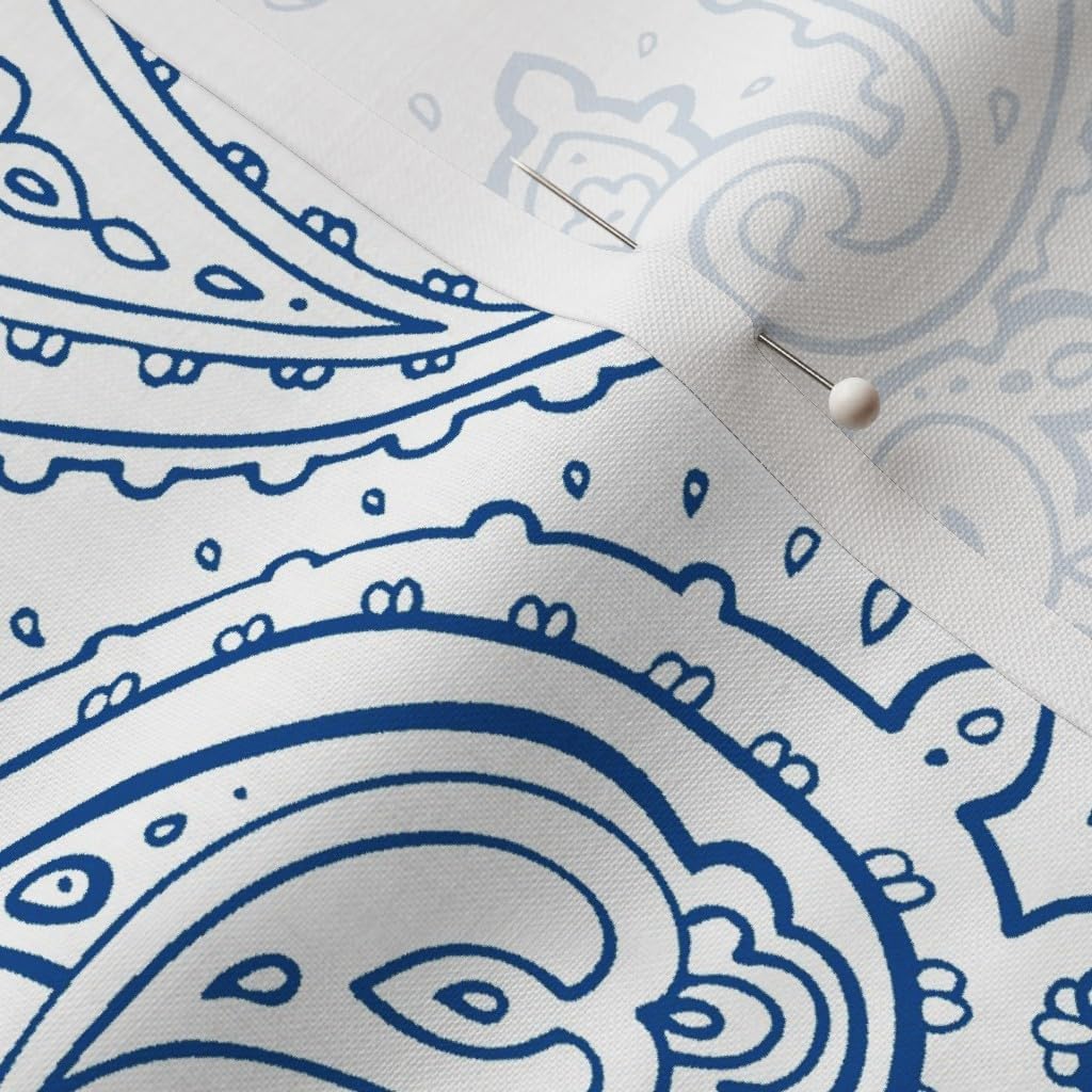 Spoonflower Fabric - Paisley Indian Moroccan Boho Blue White Printed on Petal Signature Cotton Fabric Fat Quarter - Sewing Quilting Apparel Crafts Decor