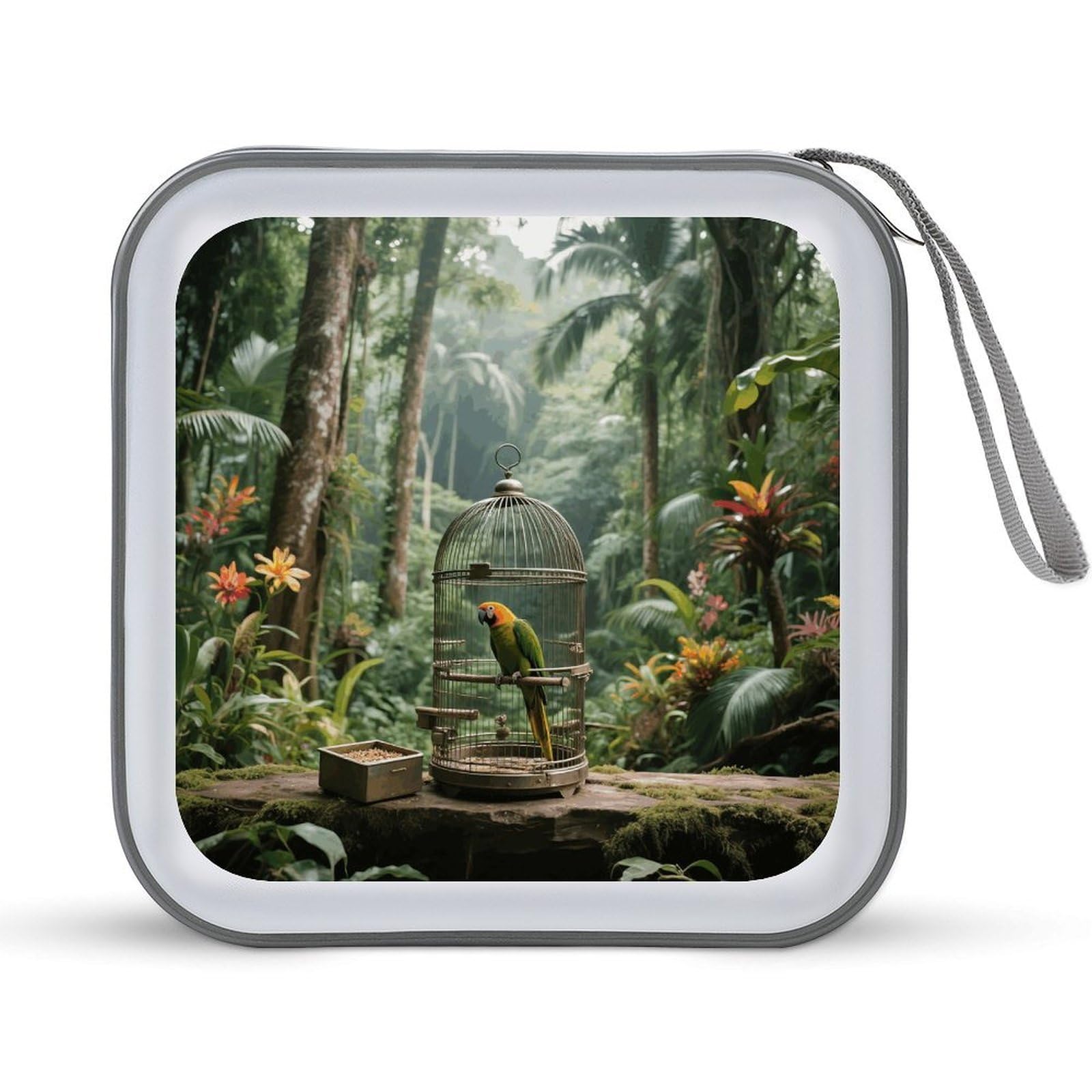 VstaDank Parrot in Rainforest DVD Case With Zipper Portable CD Case Hardshell DVD VCD Binder Storage Box EVA Protective Blu-ray Wallet 40 Capacity CD Wallet Movie Music Media Disc Wallets
