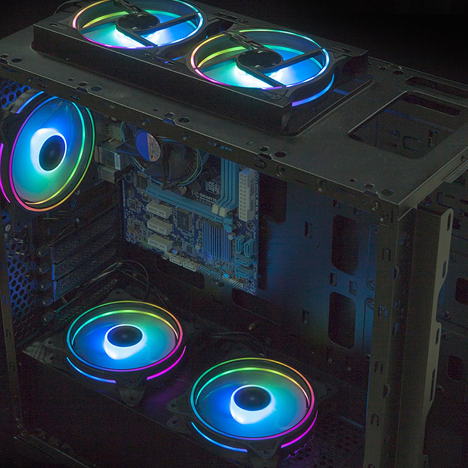 Ventilador de caja de RGB con ajuste automático Iluminación LED de lados 1500 RPM Velocidad variable Operaciones silenciosas de 20 Compatibilidad Construcción de ABS Silenciosos de