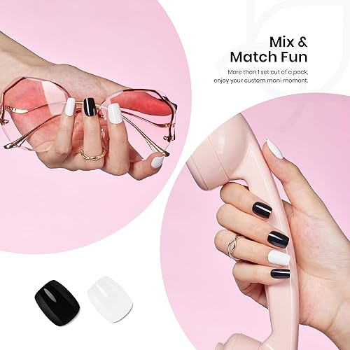 Miniatura 9 de Beetles - Juego de esmaltes de uñas de gel rojos, 6 colores de la colección Bloody Mary y Beetles, uñas a presión en blanco y negro, 56 uñas