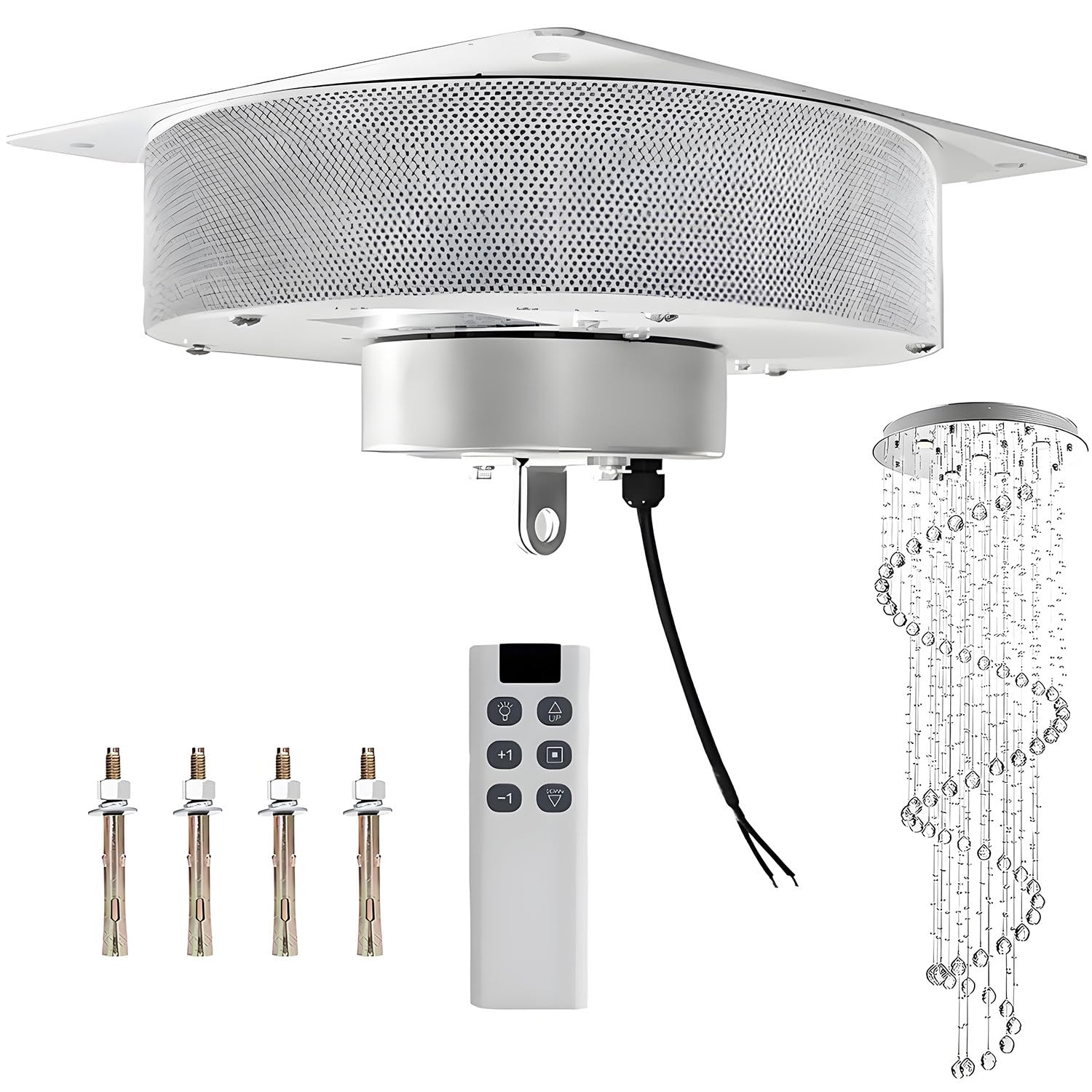 JozyJul Rotating Chandelier Lift System Motorized Villas Heavy Duty Pendant Lamps Lifter Electric Chandelier Hoist Lift Systems, 6 Meters (19.69 feet) Lift Stroke w/Remote Control 88LBS