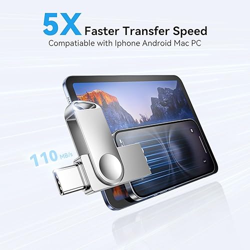 Miniatura 2 de JUANWE Unidad flash USB C de 128 GB, unidad flash USB 3.0 dual tipo C + USB A giratoria mini unidad de pulgar única UDP-Tech impermeable con