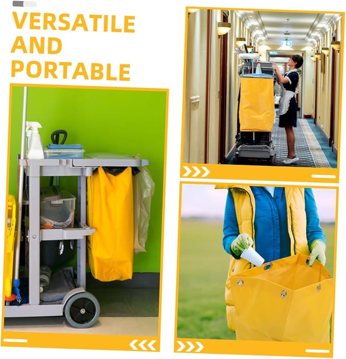 KICHOUSE: 2 bolsas de reemplazo para carrito de limpieza, versátiles, para tareas de housekeeping y recolección conveniente de residuos, suministros para limpieza, diseño estándar amarillo miniatura 7